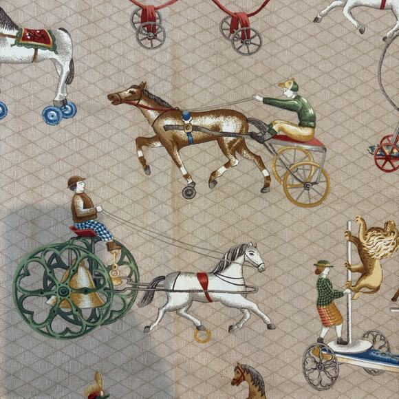 Vtg P Kaufmann Carousel Horse Fabric Tan‎ Geometric Circus Rocking Racing 53x54” - Picture 13 of 16